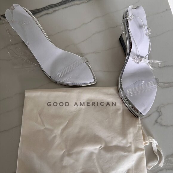 Good American GA080V Ankle Strap Wedge Sandal In Silver Size 9 - Picture 10 of 11